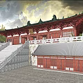 Traditional Chinese Ancient Architecture With Green Roofs Red Wooden Columns Stone Steps And Interior Statues