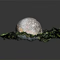 Large Rough Textured Natural Stone Placed on Fresh Green Grass Leaves