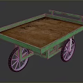 Unique Vintage Green Cart With Weathered Wooden Surface And Metal Wheels