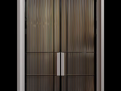 Modern Wooden Hinged Door With Vertical Slats And Metal Handle Design 3d model