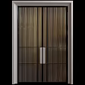 Modern Wooden Hinged Door With Vertical Slats And Metal Handle Design