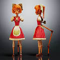 Handmade Vintage Doll With Red Dress White Apron And Braided Hair Design