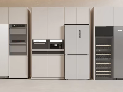Modern Kitchen Refrigerator And Freezer Design With Sleek Storage And Appliances 3d model