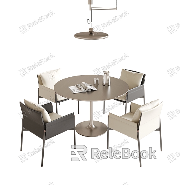 Modern Dining Table and Chair Combination Round Dining Table Single Chair Four-person Dining Table and Chair Minimalist Dining Table and Chair Restaurant Chandelier model