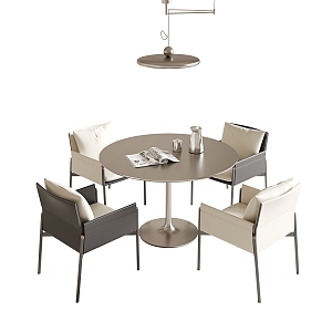 Modern Dining Table and Chair Combination Round Dining Table Single Chair Four-person Dining Table and Chair Minimalist Dining Table and Chair Restaurant Chandelier 3d model