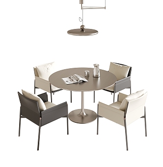 Modern Dining Table and Chair Combination Round Dining Table Single Chair Four-person Dining Table and Chair Minimalist Dining Table and Chair Restaurant Chandelier 3d model