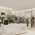 Modern Clothing Store Interior With Mannequins Clothing Displays Reception Counter And Plants