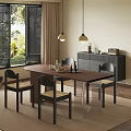 Cozy Restaurant Dining Space With Wooden Table Four Chairs Pendant Lights And Window Greenery
