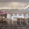 Elegant Hotel Lobby Featuring Gold Leaf Chandelier Wooden Decor And Artwork