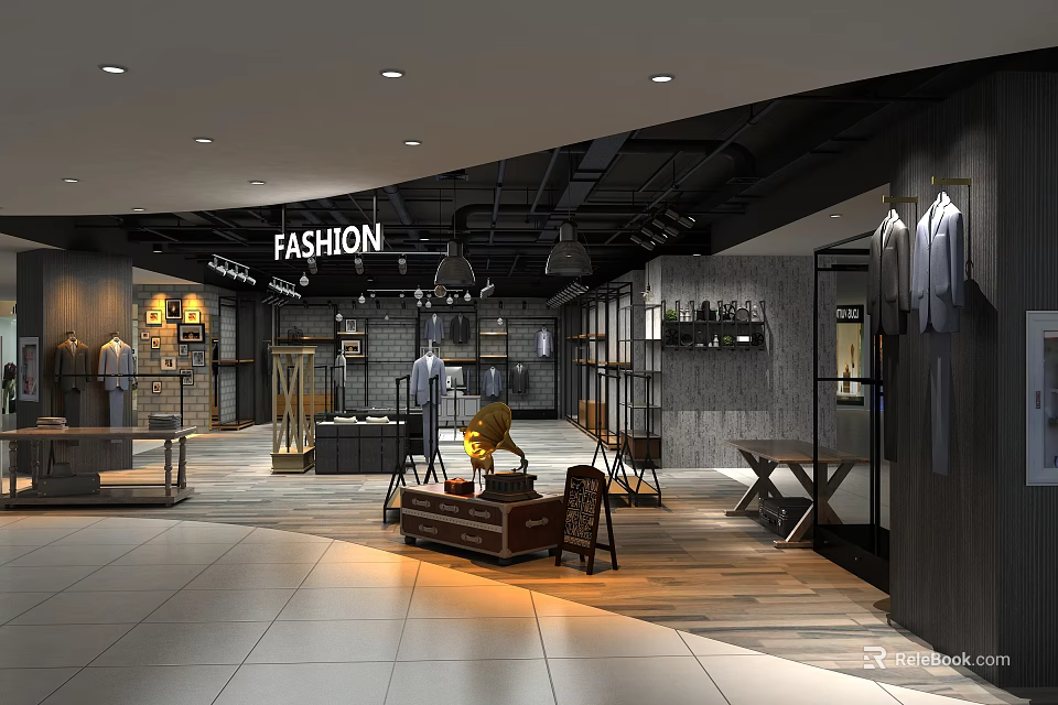 Modern Clothing Store Interior With Fashion Displays Clothing Racks And Mannequins 3d model 