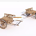 Two Vintage Rustic Wooden Carts With Large Spoked Wheels And Frames 3d model