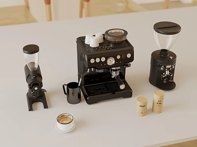 Home Coffee Station With Espresso Machine Grinder Cups And Bean Containers 3d model