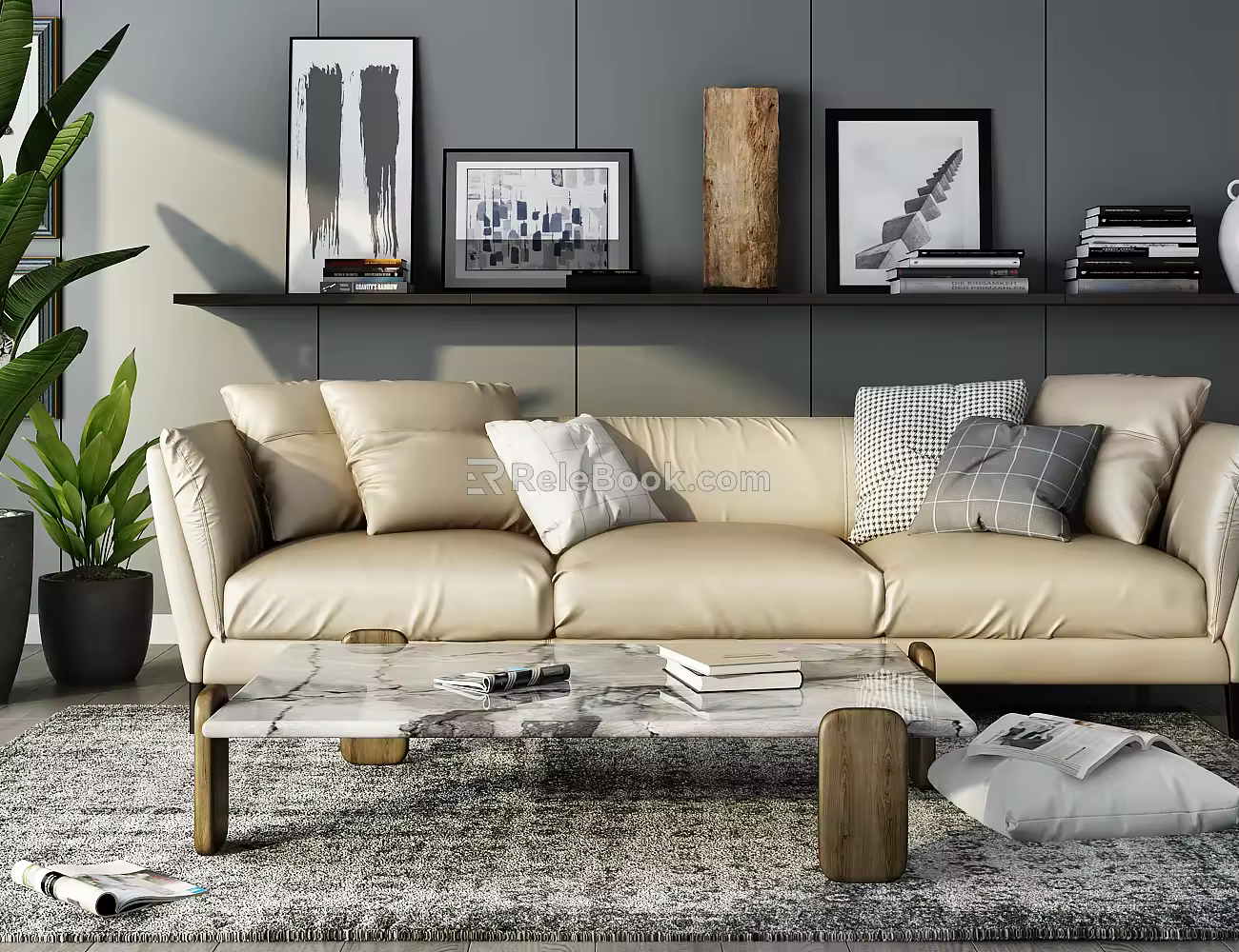 Modern three-seat sofa combination 3d model