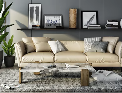 Modern three-seat sofa combination 3d model