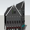 Shangcheng She Commercial Complex With Gray Brick Exterior Gabled Roof And Arched Windows