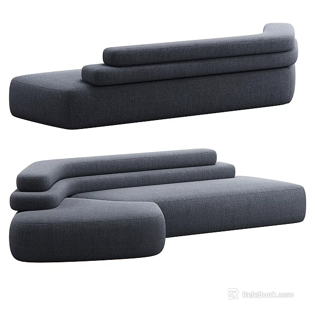 Dark Gray Fabric Sectional Sofa With Modern Minimalist Design And Plush Cushions 3d model 