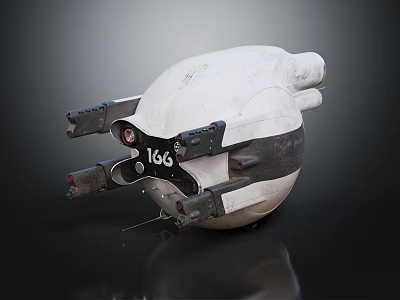 White Spherical Mechanical Creature With Black Components And 166 Marking 3d model