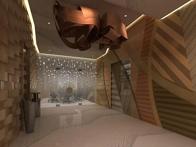 Elevator Hallway Modern Design With Wooden Striped Walls Ceiling Lighting And Sleek Flooring 3d model