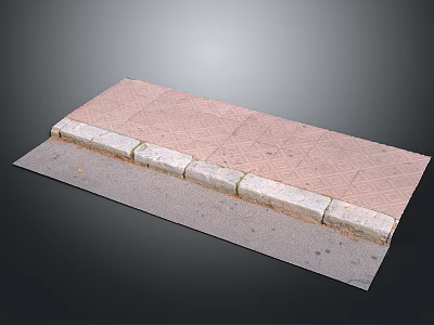 Pink Patterned Brick Pavement With Gray Curb And Textured Surface Design 3d model