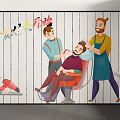 Female Beauty Salon Wall Art with Silhouettes Combs Scissors and Floral Decorations