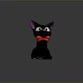 Small Black Cat Decorative Figurine With Purple Ears And Red Bow Tie