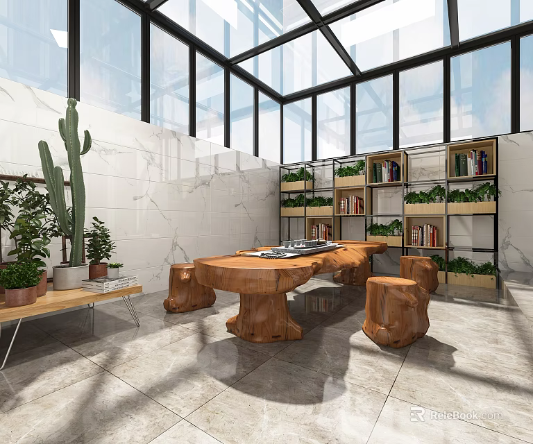 Modern Villa Balcony Design With Wooden Flooring Green Plants And Outdoor Seating 3d model 