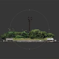 Scenic Octagonal Park Area With Green Grass Bushes Street Lamp And Benches