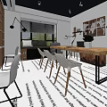 Modern Office Interior With Wooden Desk Chairs World Map Art And Pendant Lights