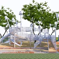 Modern Outdoor Playground Equipment With Slides Climbing Frames Safety Nets And Trees