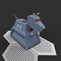 Blue Dog Shaped Robot Character H9 With Antenna Red Eyes On Hexagonal Platform