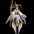 Game And Movie Character In Elegant White Blue Robe With Golden Staff And Red Tassels