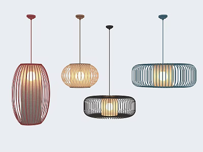 Modern Pendant Lights Featuring Striped Woven and Metal Frame Designs in Colorful Tones 3d model