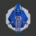 Game Movie Character Blue Mechanical Device With Green Laser And Hexagonal Base