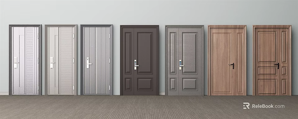 Modern Security Doors In Various Styles With Multiple Colors And Secure Locks 3d model