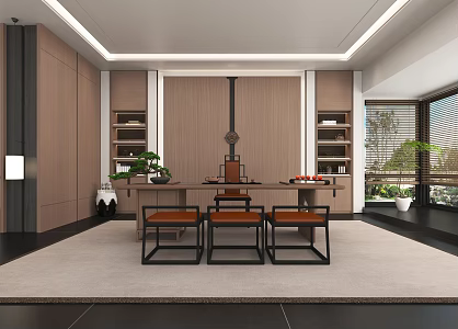 New Chinese Style Tea Room New Chinese Style Entrance Background Modeling Tea Room Space 3d model