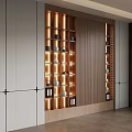 Modern Tea Cabinet With LED Lighting Displaying Tea Sets And Wooden Panels