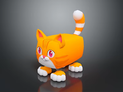 Cute Orange Cat Toy 3D Model with White Paws and Red Eyes 3d model