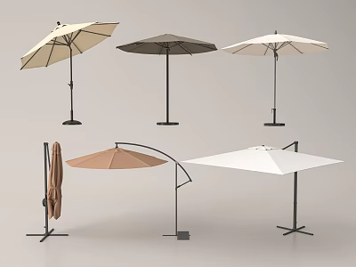 Outdoor Umbrellas in Various Styles with Different Colors and Pole Designs for Shade 3d model