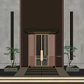 Modern Storefront Facade With Perforated Metal Panels Glass Door Warm Lighting And Green Plants