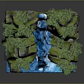 Natural Rock Formation With Flowing Waterfall And Lush Green Vegetation
