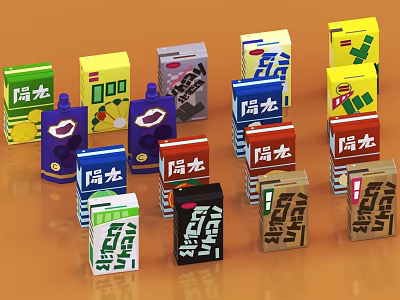 Colorful Afternoon Drink Cartons with Various Colors and Different Designs 3d model