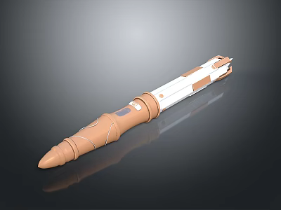 Military Weapon Missile 3D Model With Brown And White Cylindrical Body 3d model