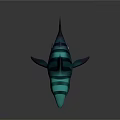 Cartoon Striped Shark With Teal Black Color Yellow Eyes And Gear Like Teeth