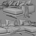 Modern Gray Sectional Sofa With Plush Pillows And Cozy Blanket 3d model