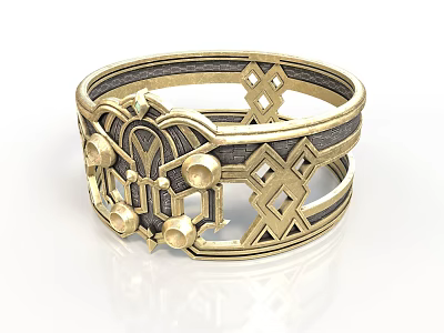 Elegant Gold Black Bracelet With Geometric Patterns Double Layered Design And Decorative Details 3d model