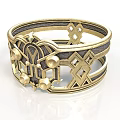 Elegant Gold Black Bracelet With Geometric Patterns Double Layered Design And Decorative Details