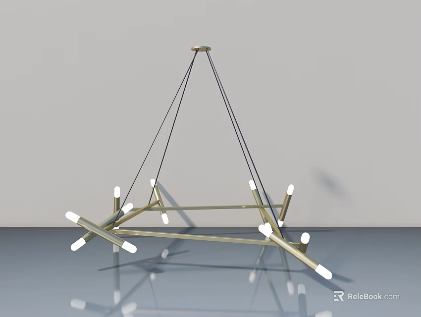 Modern Geometric Metal Chandelier With Multiple Arms And LED Bulbs 3d model 