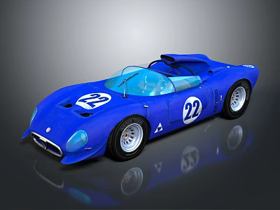 Blue Vintage Race Car With Number 22 Open Top And Streamlined Body 3d model