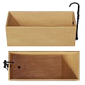 Wooden Bathtub With Natural Wood Texture And Black Metal Handles For Home Spa Design