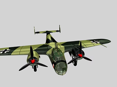 Military Style Passenger Airplane With Camouflage Paint And Twin Propeller Engines 3d model